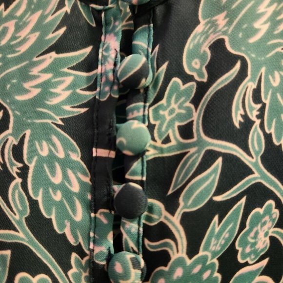 new LC Lauren Conrad Brocade Blooms Teal Blouse Shark Bite Hem Large - Picture 3 of 4